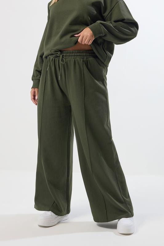 evans YOURS Curve Khaki Green Wide Leg Joggers