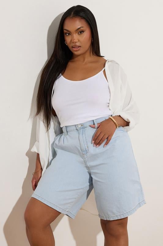 Evans YOURS Curve Light Blue Denim Bermuda Shorts