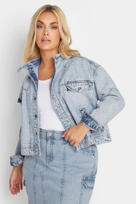 Evans YOURS Curve Light Blue Denim Biker Jacket