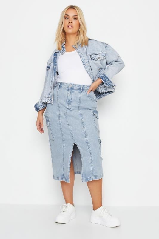 Evans YOURS Curve Light Blue Denim Biker Jacket
