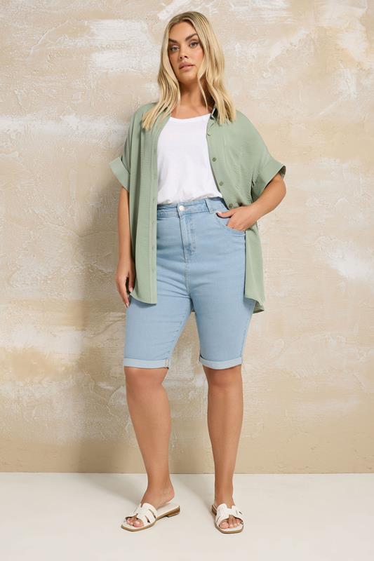 Evans YOURS Curve Light Blue Turn Up Denim Shorts