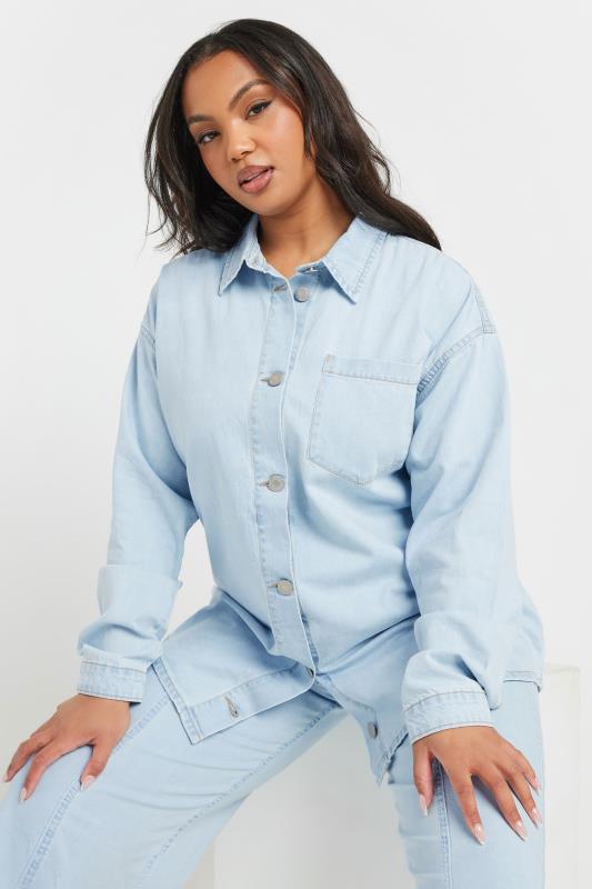 Evans YOURS Curve Light Blue Wash Denim Shirt