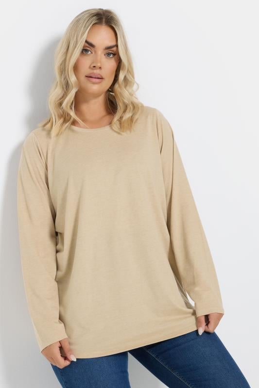 evans YOURS Curve Light Brown Long Sleeve Top