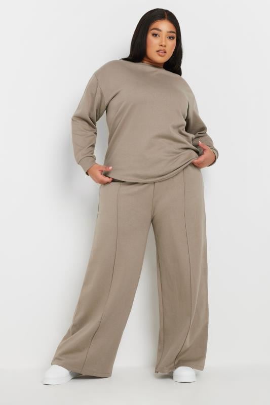 evans YOURS Curve Light Brown Wide Leg Joggers