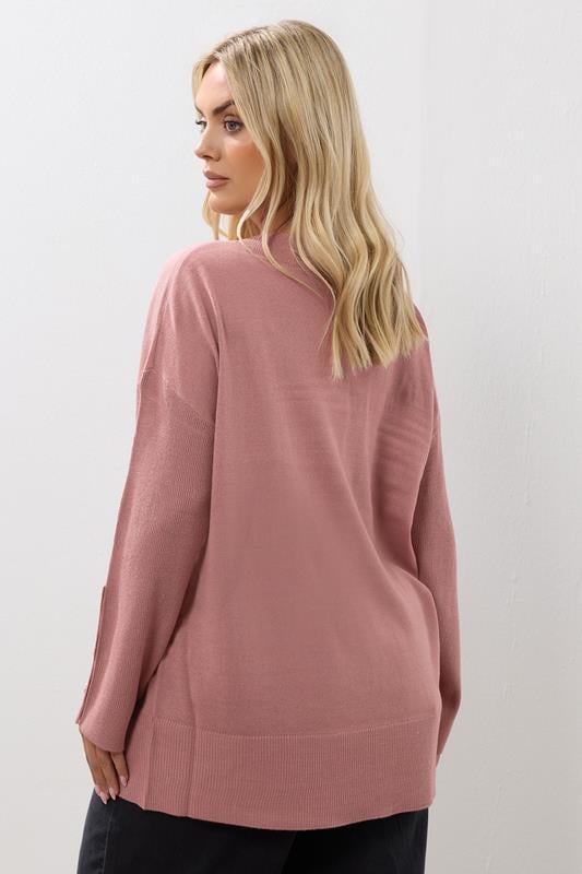 Evans YOURS Curve Light Pink Button V-Neck Jumper