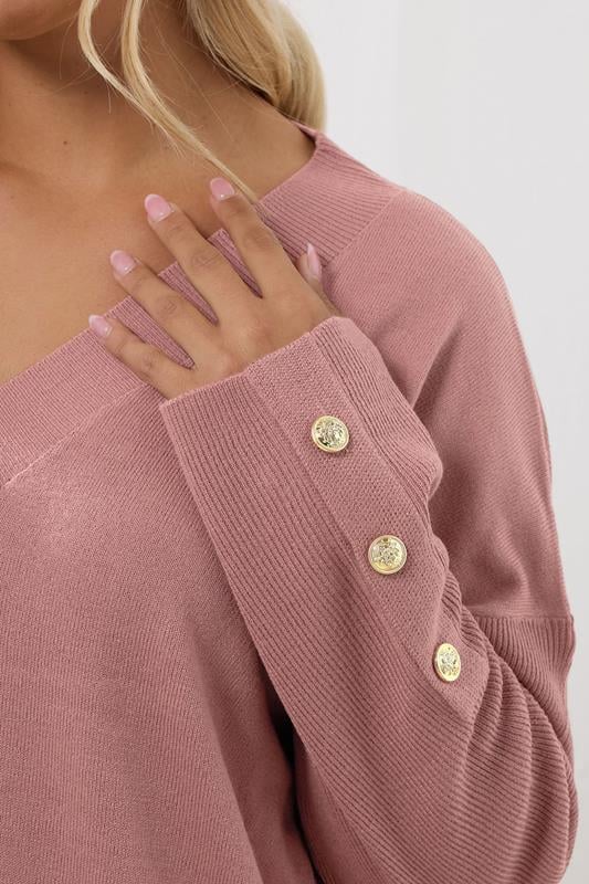 Evans YOURS Curve Light Pink Button V-Neck Jumper