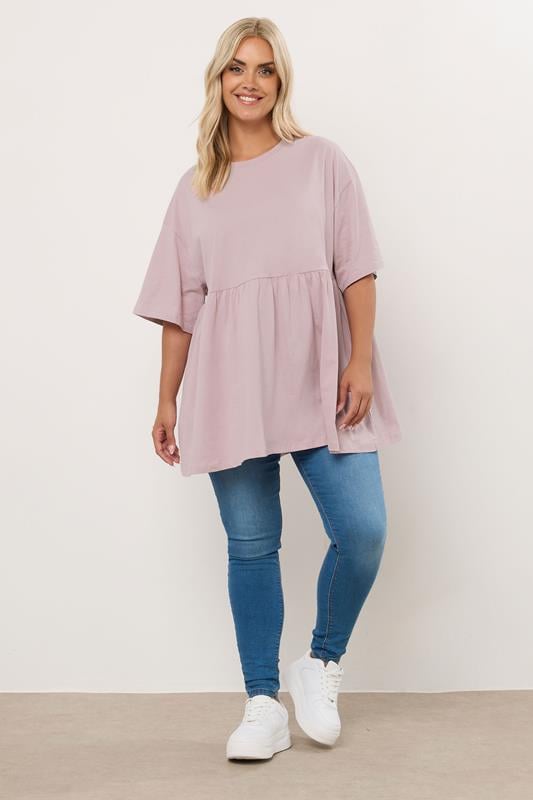 Evans YOURS Curve Light Pink Cotton Peplum Top
