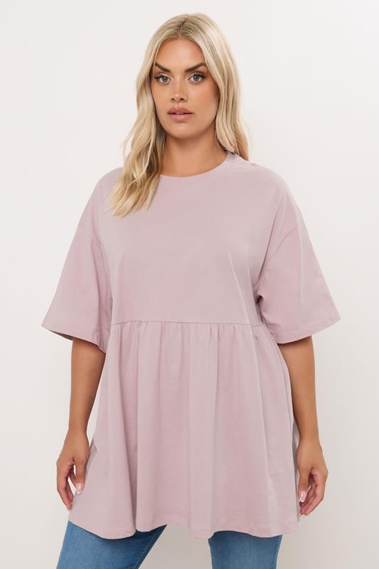 evans YOURS Curve Light Pink Cotton Peplum Top