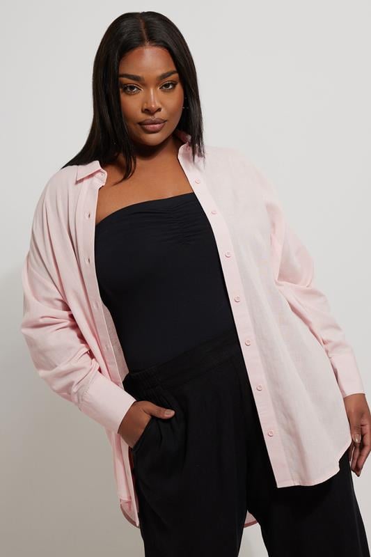 Evans YOURS Curve Light Pink Linen Shirt