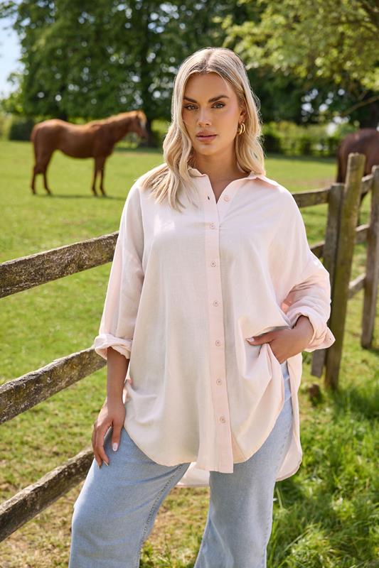 evans YOURS Curve Light Pink Linen Shirt