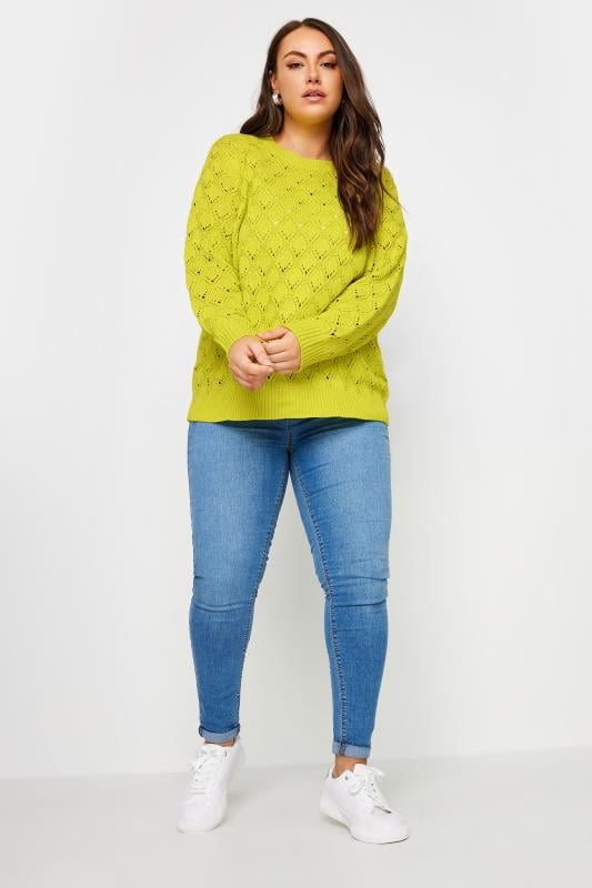 Evans YOURS Curve Lime Green Crochet Jumper