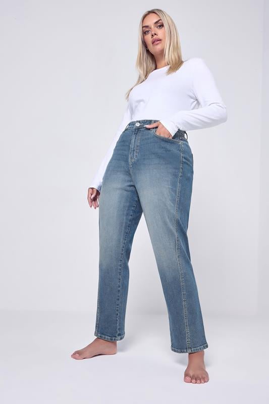 evans YOURS Curve Mid Blue Carrot Leg Jeans