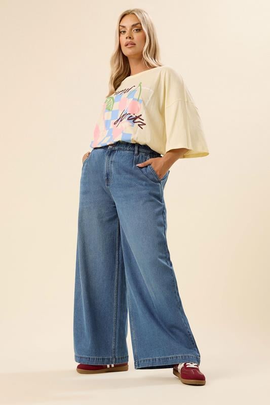 Evans YOURS Curve Mid Blue Palazzo Jeans
