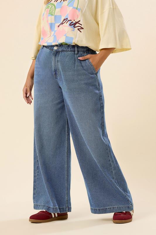 evans YOURS Curve Mid Blue Palazzo Jeans