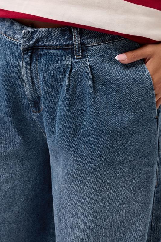Evans YOURS Curve Mid Blue Pleated Wide Leg Jeans