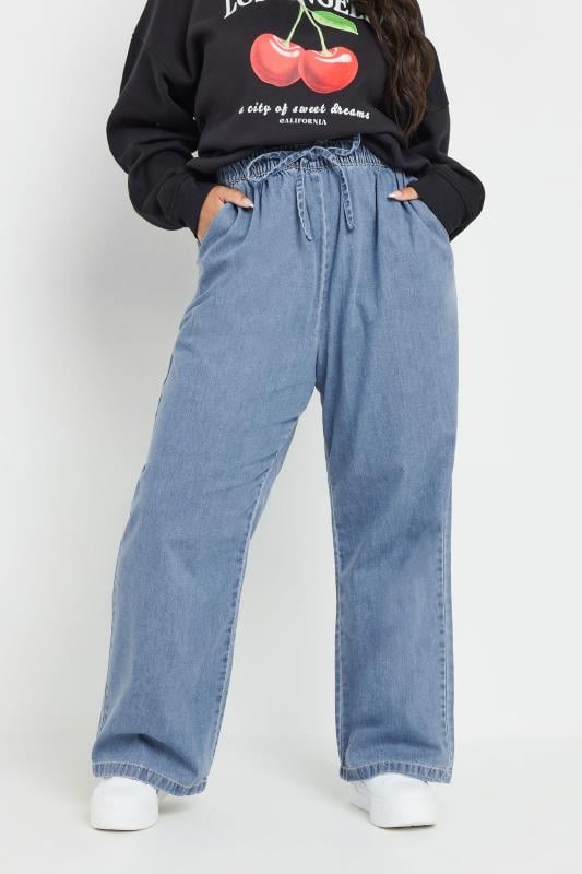 Evans YOURS Curve Mid Blue Tie Detail Denim Jeans