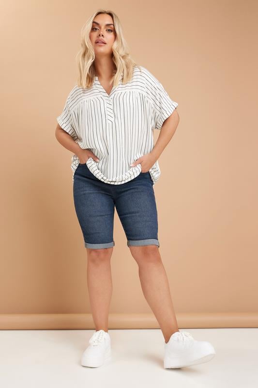 Evans YOURS Curve Mid Blue Turn Up Denim Shorts