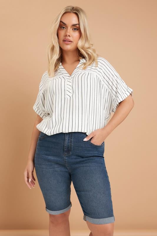 evans YOURS Curve Mid Blue Turn Up Denim Shorts