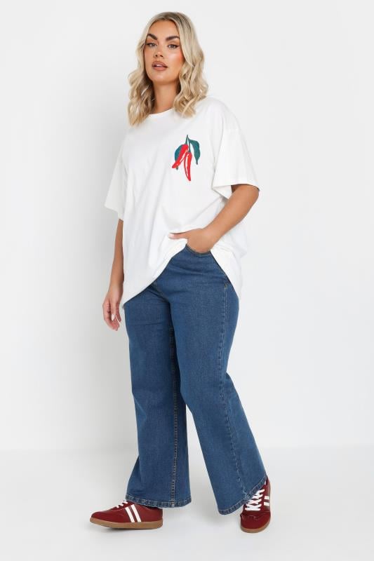 Evans YOURS Curve Mid Blue Wide Leg Denim Jeans