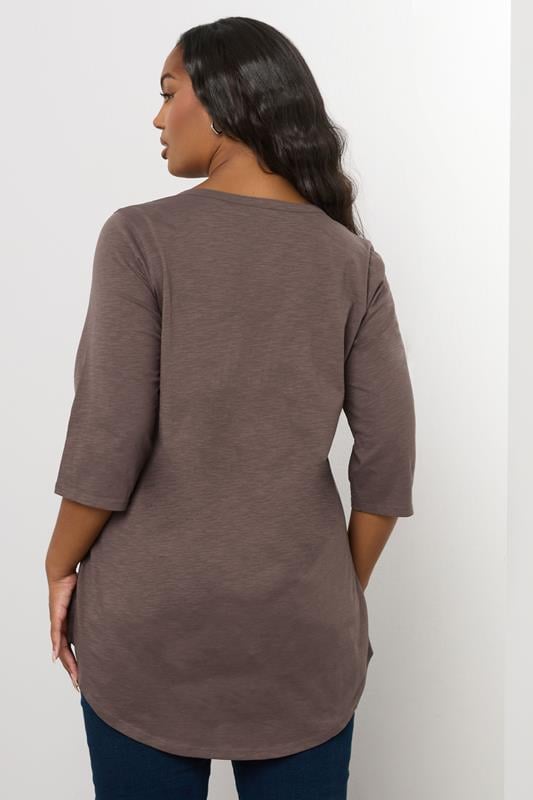 Evans YOURS Curve Mocha Brown Pintuck Henley Top