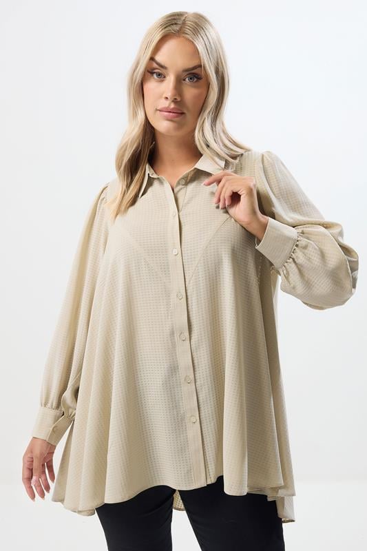 evans YOURS Curve Natural Brown Dipped Hem Shirt
