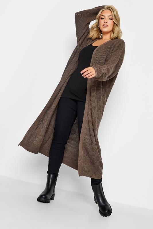 Evans YOURS Curve Natural Brown Longline Cardigan