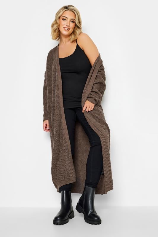 Evans YOURS Curve Natural Brown Longline Cardigan
