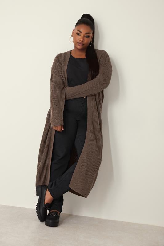 evans YOURS Curve Natural Brown Longline Cardigan