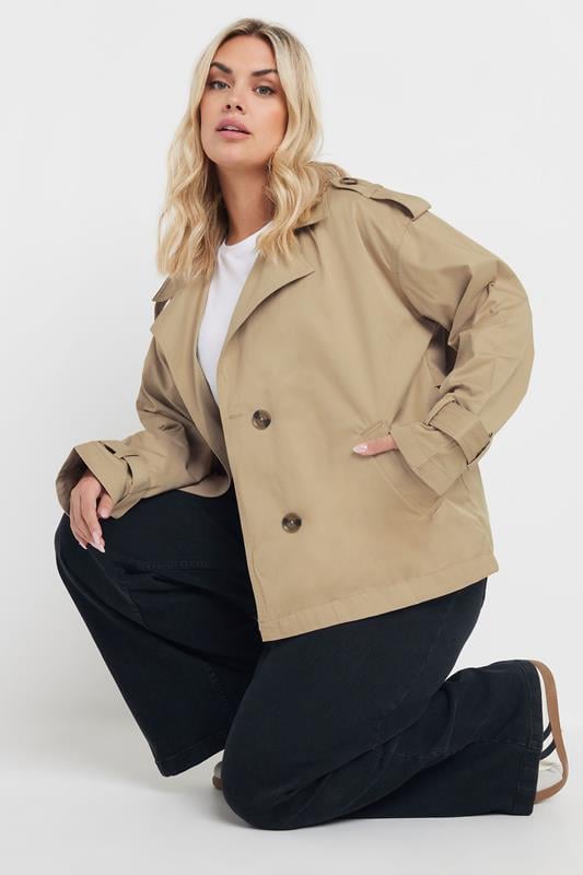 Evans YOURS Curve Natural Brown Short Trench Coat