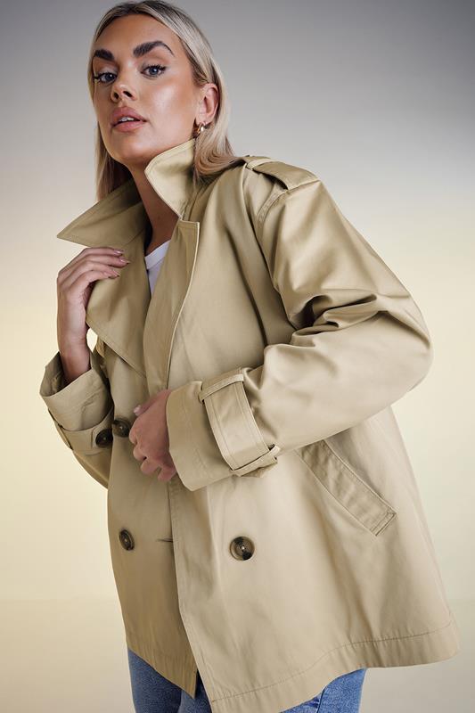 evans YOURS Curve Natural Brown Short Trench Coat