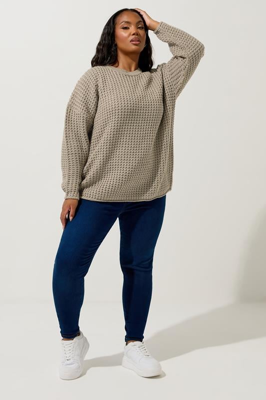 Evans YOURS Curve Natural Brown Waffle Knit Jumper