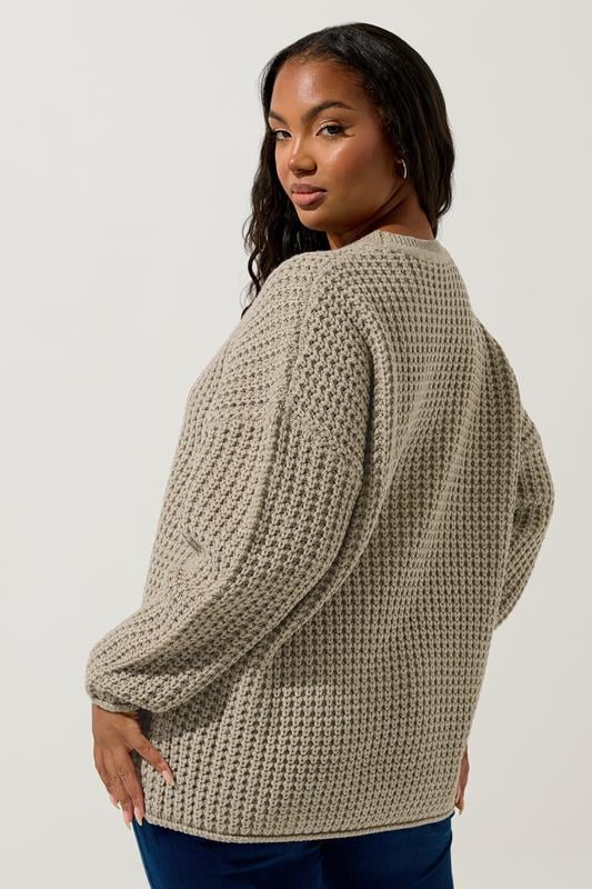 Evans YOURS Curve Natural Brown Waffle Knit Jumper