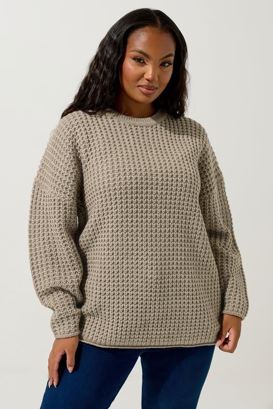 evans YOURS Curve Natural Brown Waffle Knit Jumper