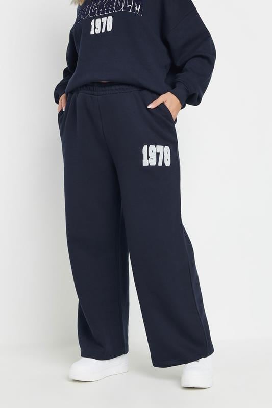 Evans YOURS Curve Navy Blue '1978' Wide Leg Joggers