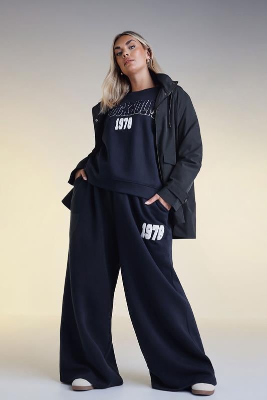 evans YOURS Curve Navy Blue '1978' Wide Leg Joggers