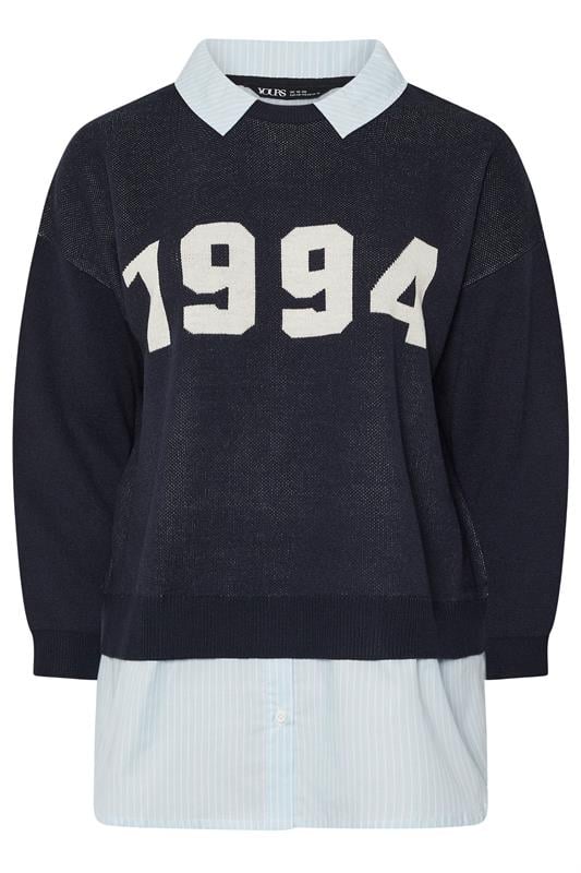 evans YOURS Curve Navy Blue '1994' 2-In-1 Jumper