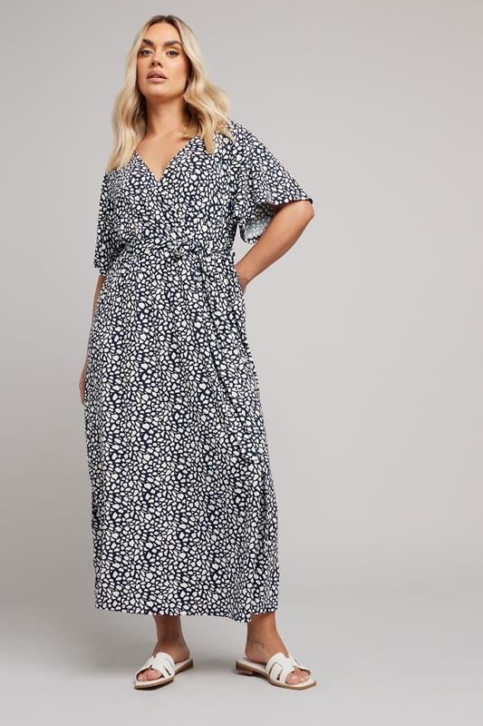 Evans YOURS Curve Navy Blue Abstract Wrap Dress