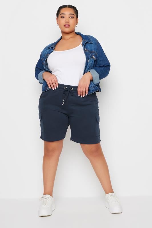 Evans YOURS Curve Navy Blue Cargo Jogger Shorts
