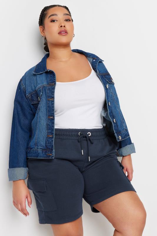 evans YOURS Curve Navy Blue Cargo Jogger Shorts