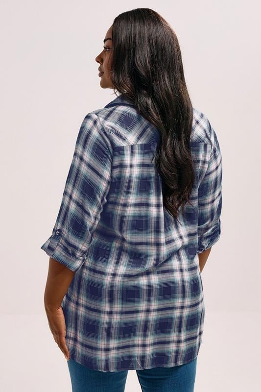 Evans YOURS Curve Navy Blue Check Overhead Shirt