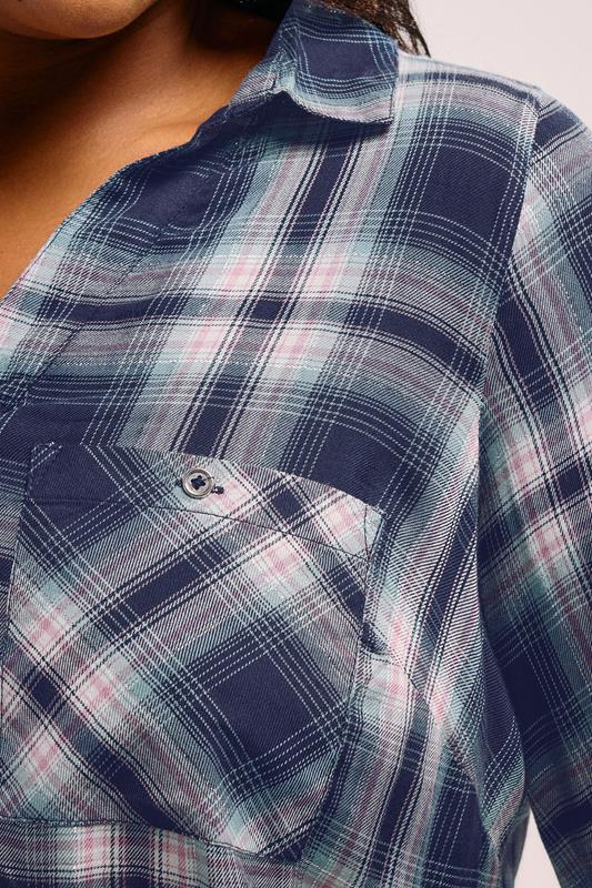 Evans YOURS Curve Navy Blue Check Overhead Shirt