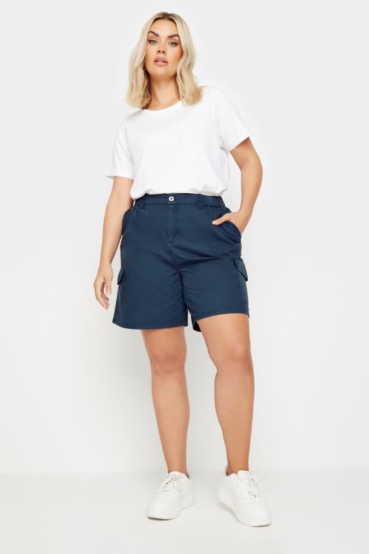 Evans YOURS Curve Navy Blue Cotton Cargo Shorts
