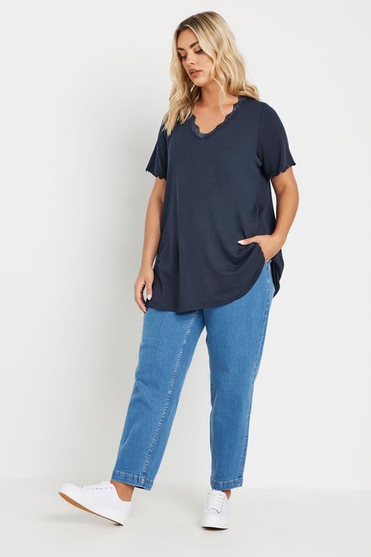 Evans YOURS Curve Navy Blue Lace Detail Top