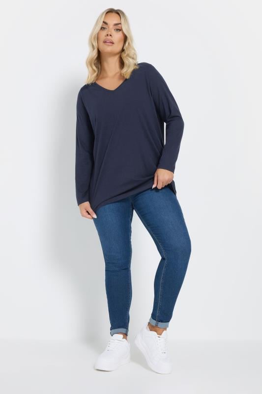 Evans YOURS Curve Navy Blue Long Sleeve T-Shirt