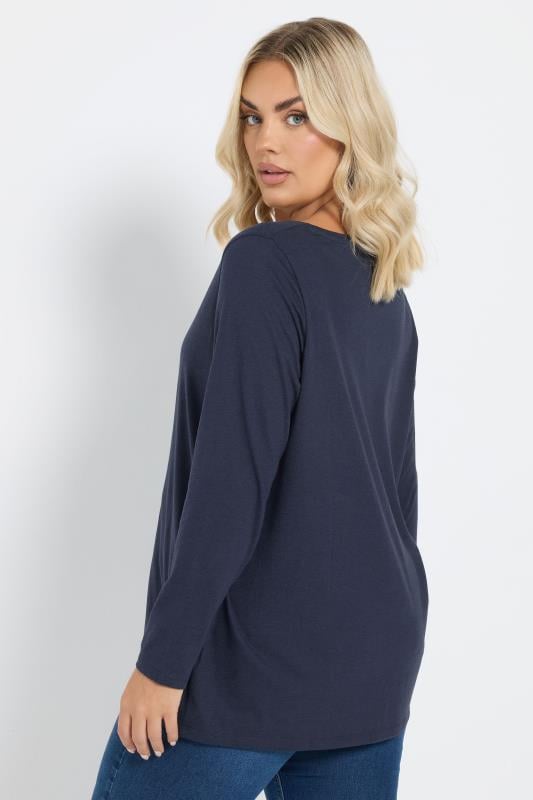 Evans YOURS Curve Navy Blue Long Sleeve T-Shirt