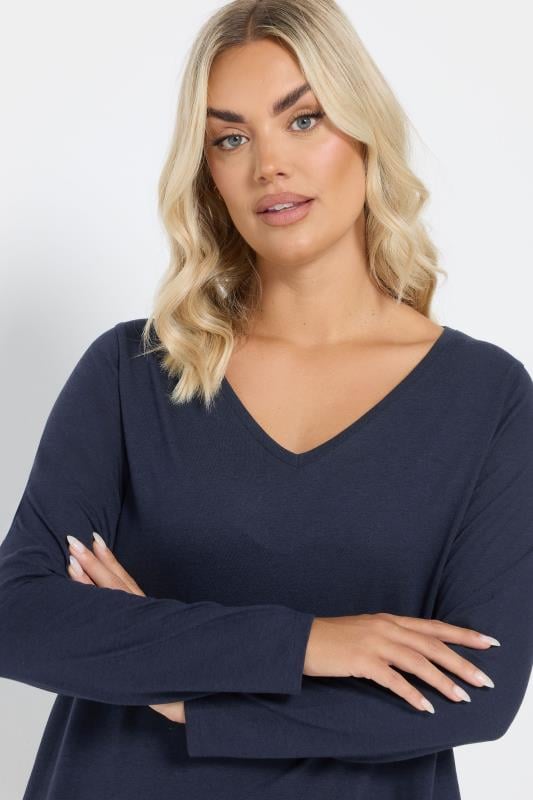 Evans YOURS Curve Navy Blue Long Sleeve T-Shirt