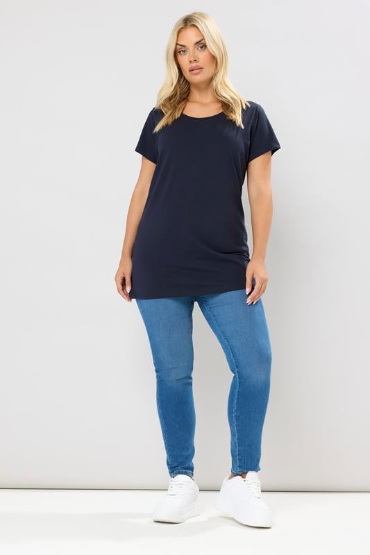 Evans YOURS Curve Navy Blue Longline T-Shirt