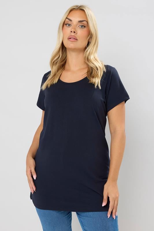 evans YOURS Curve Navy Blue Longline T-Shirt