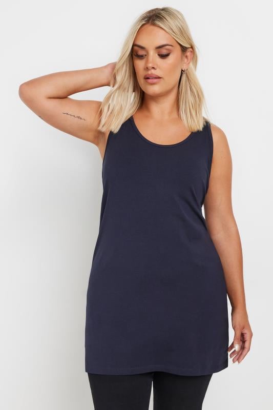 evans YOURS Curve Navy Blue Longline Vest Top
