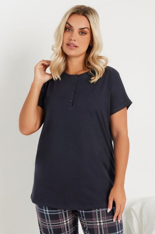 Evans YOURS Curve Navy Blue Placket Pyjama Top